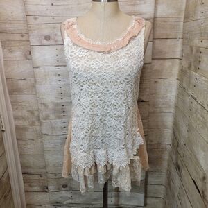 Artisan piece / Lace Tank with Ruffle Hem